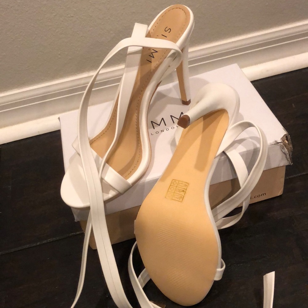 Simmi London Tatiana White Lace Up Diamanté Heels